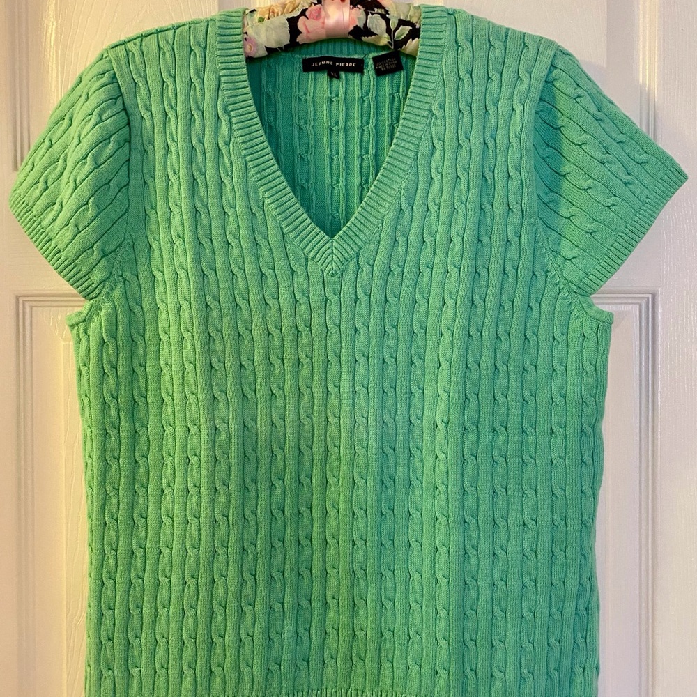 Jeanne Pierre Teal Cable Knit Sweater